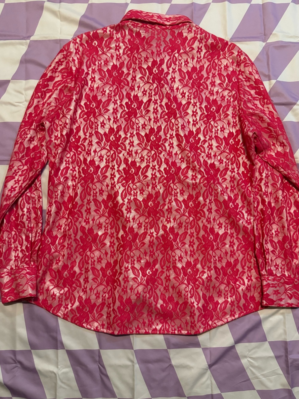Wrangler Western Pink Lace Metallic Snap Front Shirt - Large - Y2K Glam - Picture 9 of 12